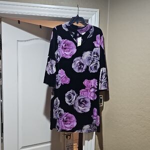 Julian Taylor Black and Purple Floral Long Sleeve Dress
